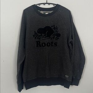 Roots Women's Black Heather Crew Sweatshirt with Tonal Logo Medium